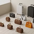 Fashionable Luggage and Bags Various Styles Different Colors Displayed in Room Corner on Wooden Floor