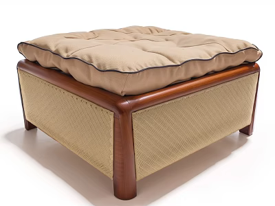 Comfortable Lazy Sofa with Beige Cushion Wooden Frame and Woven Sides Design 3d model