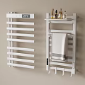 Bathroom Accessories White Heated Towel Rail With Temperature Display And Shelf And Towel Holders