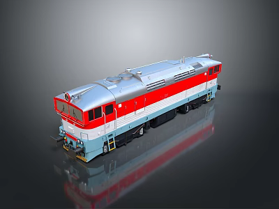 Classic Silver Red White Train Locomotive 3D Model With Smooth Reflective Surface 3d model