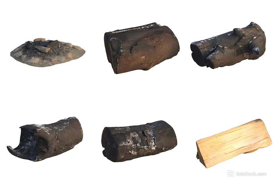 Natural Stone and Wood Logs With Various Textures For Decorative Use 3d model 