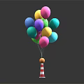 Colorful Latex Balloons Bundle With Red White Striped Stick For Celebrations