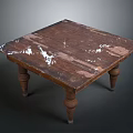 Vintage Wooden Table With Worn Tabletop And White Patches On Carved Wooden Legs