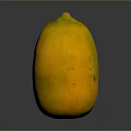 Ripe Yellow Papaya With Green Top On Dark Reflective Surface