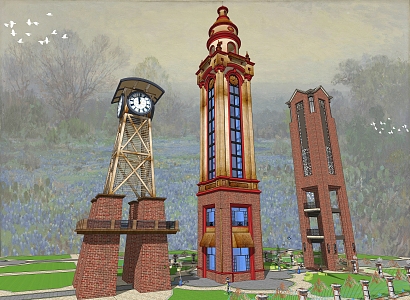 European-style clock tower 3d model