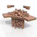 Detailed Crumbling Brick Building Structure With Collapsing Walls And Scattered Debris