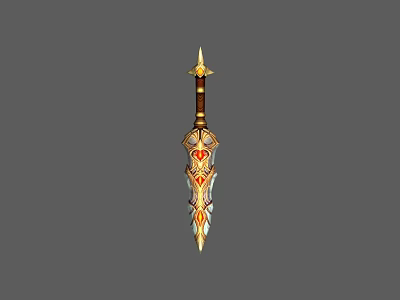 Ornate Decorative Sword With Gold Red Accents And Intricate Pattern Design 3d model