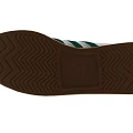White Casual Sports Shoes With Green Stripes Gray Toe Cap And Light Brown Sole