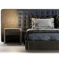 Elegant Modern Double Bed With Tufted Headboard Plush Bedding And Nightstands 3d model