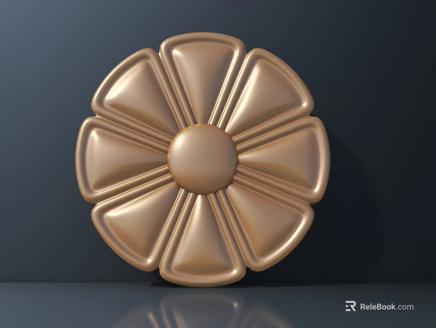 Golden Flower Shaped Circular Wall Decor With Metallic Texture And Decorative Design 3d model