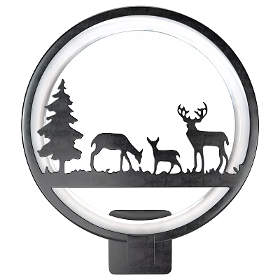 Decorative Wall Lamp with Silhouette Design Featuring Pine Tree and Deer Family 3d model