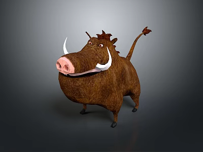 Cartoon Wild Boar Character With Brown Fur White Tusks And Red Mane 3d model