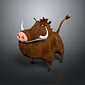 Cartoon Wild Boar Character With Brown Fur White Tusks And Red Mane