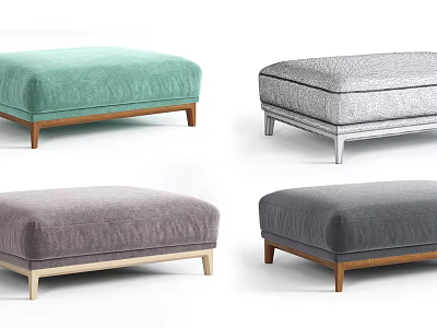 Modern Velvet Upholstered Ottoman Stools With Various Colors And Wooden Metal Legs 3d model