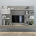 Modern TV Stand Design with Shelves Books Decorative Items and Potted Plants