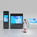 Public Facilities Information Display Screens With Various Shapes Sizes Blue Patterns And Girl Using 3d model