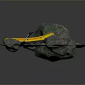 Yellow Inflatable Boat With Paddles On Green Mossy Ground Near Rocks