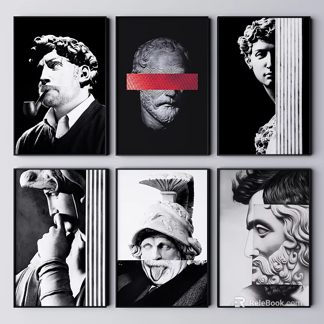 Black And White Classical Portrait Paintings Featuring Various Ancient Figures 3d model