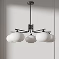 Modern Minimalist Chandelier With Black Metal Frame And White Spherical Shades