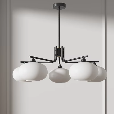 Modern Minimalist Chandelier With Black Metal Frame And White Spherical Shades 3d model