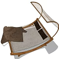Comfortable Lounge Chair With Wooden Frame Linen Backrest Black Cushions And Brown Blanket