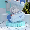 Wet Toilet Tissue in Bathroom with Open Packaging and White Toilet Near Green Plants