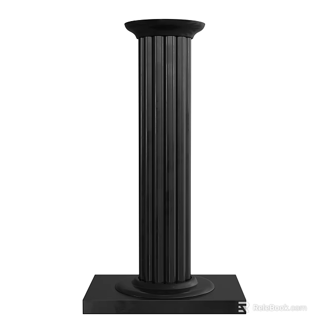Elegant Black Roman Column With Fluted Details And Square Base 3d model 