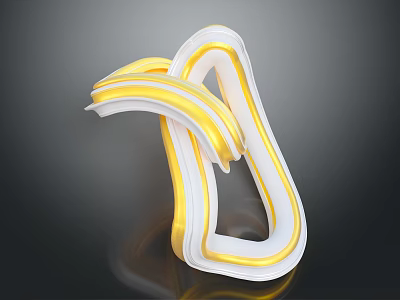 Cartoon Scene With White And Yellow Curved Flowing 3D Shiny Shape On Dark Background 3d model