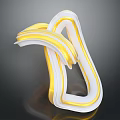 Cartoon Scene With White And Yellow Curved Flowing 3D Shiny Shape On Dark Background