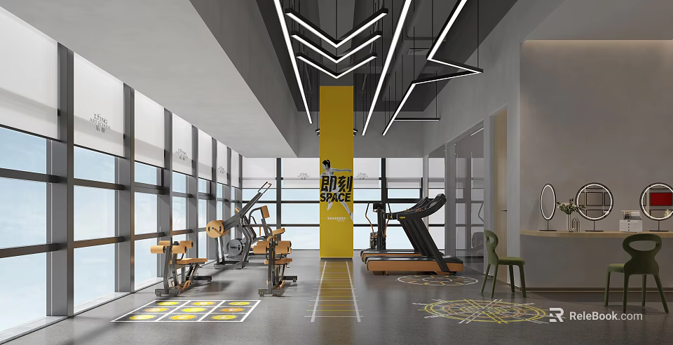 Modern Gym Interior With Various Fitness Equipment And Bright Space 3d model 