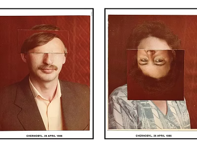 Two Portraits By Christian Lavault 1981 With Red Background And Square Overlay 3d model