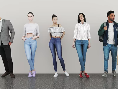 Group of People Standing Together With Different Ages Genders And Clothing Styles Against Grey Background 3d model