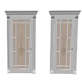 White Hinged Doors Featuring Glass Panels And Decorative Patterns On Light Wall 3d model