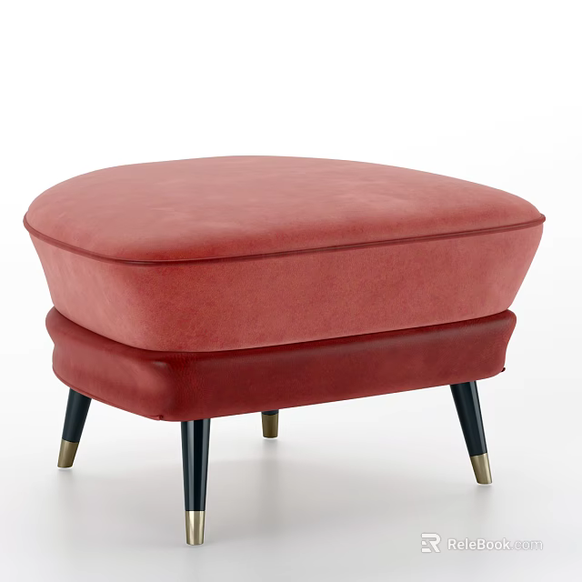 Modern Red Velvet Ottoman With Black And Gold Legs Design 3d model 