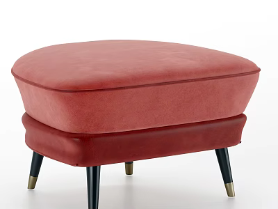 Modern Red Velvet Ottoman With Black And Gold Legs Design 3d model