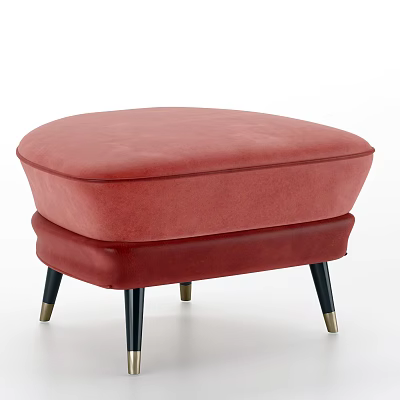 Modern Red Velvet Ottoman With Black And Gold Legs Design 3d model