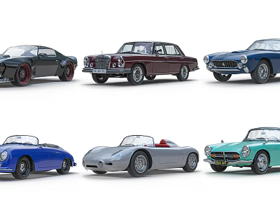 Vintage Classic Cars Collection Featuring Various Retro Models In Different Colors 3d model