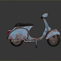 Vintage Light Blue Scooter with Rusty Body and Black Seat on Gray Background