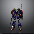 Striking Mecha Robot Character With Blue Red Gold Armor And Long Weapon Standing Pose