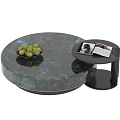 Modern Unique Patterned Round Coffee Table With Green Fruit Bowl And Side Table Magazines 3d model