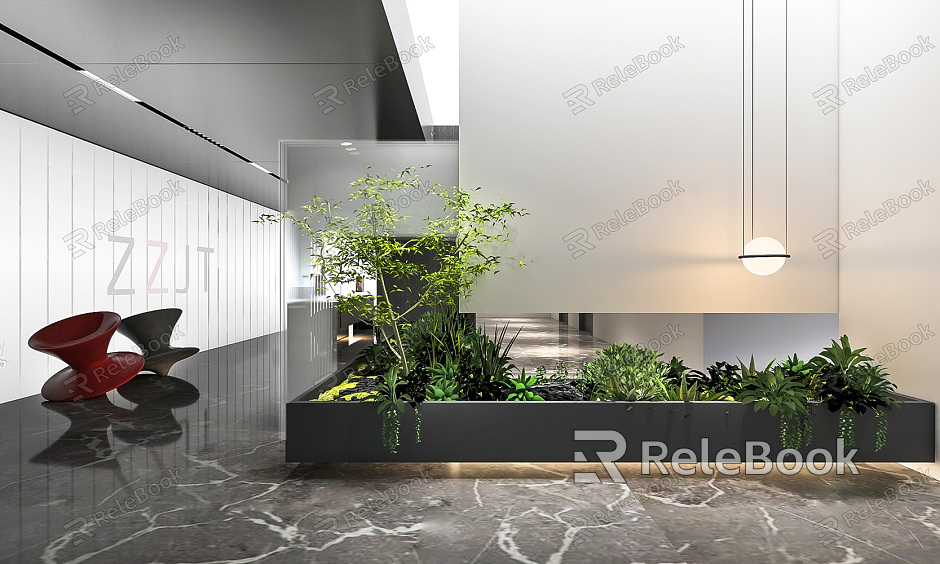 Modern Aisle Office Front Office Plant Landscape Green Plant Stack Company Office Corridor Passage Aisle model