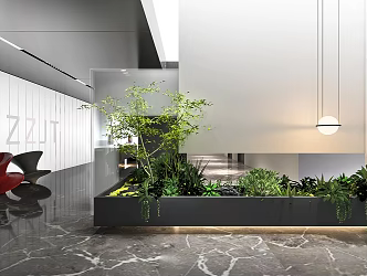 Modern Aisle Office Front Office Plant Landscape Green Plant Stack Company Office Corridor Passage Aisle 3d model
