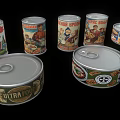 Various Types of Canned Food With Different Brands and Vintage Labels in Classic Metal Containers