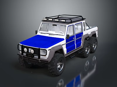 Industrial Heavy Duty Off Road Vehicle With Blue White Body Six Wheel And Roof Rack 3d model