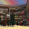 Spacious Mall Interior With Colorful Dome Christmas Decorations Multi Level Stores Benches And Pedestrians