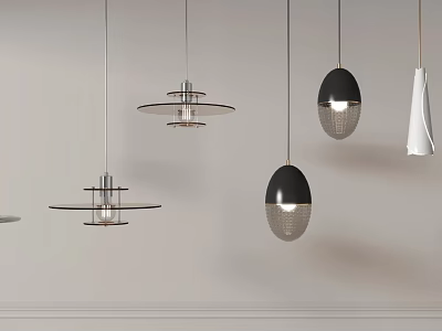 Modern Interior Design With Stylish Pendant Lights In Black White And Mesh Patterns 3d model