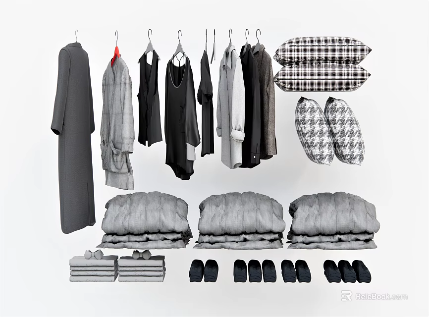 Various Clothes Hanging And Stacked With Different Styles And Neutral Tones 3d model