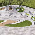 Multiple Tree Planters In Modern Landscape With Paved Surface And Green Lawn Areas 3d model