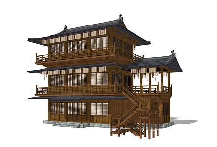 Chinese ancient antique commercial building 3d model