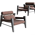 Modern Armchair With Brown Fabric Upholstery Wooden Arms And Metal Frame